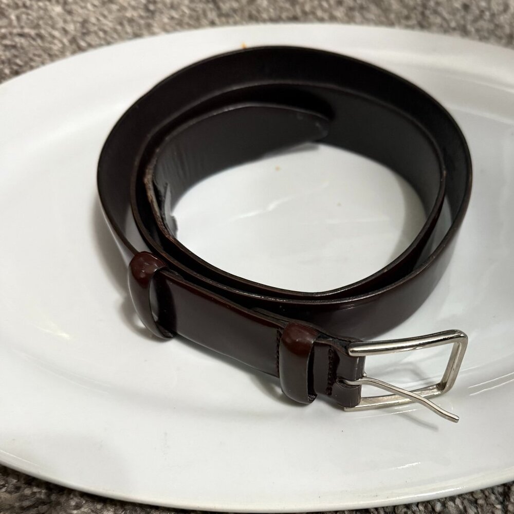 Armani Belt Brown Patent Leather Silver Buckle 34